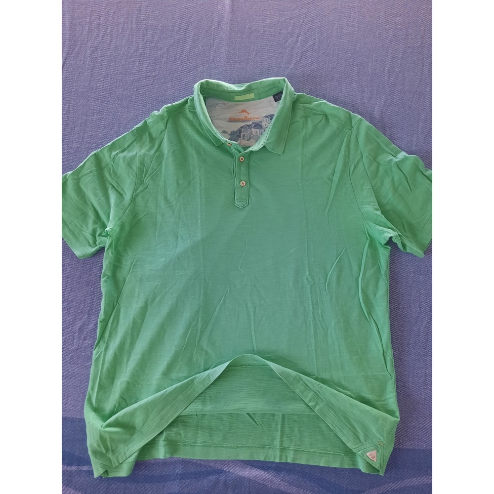 Tommy Bahama Mens XXL Green Pure Pima Cotton Short Sleeve Print Lined Polo Shirt